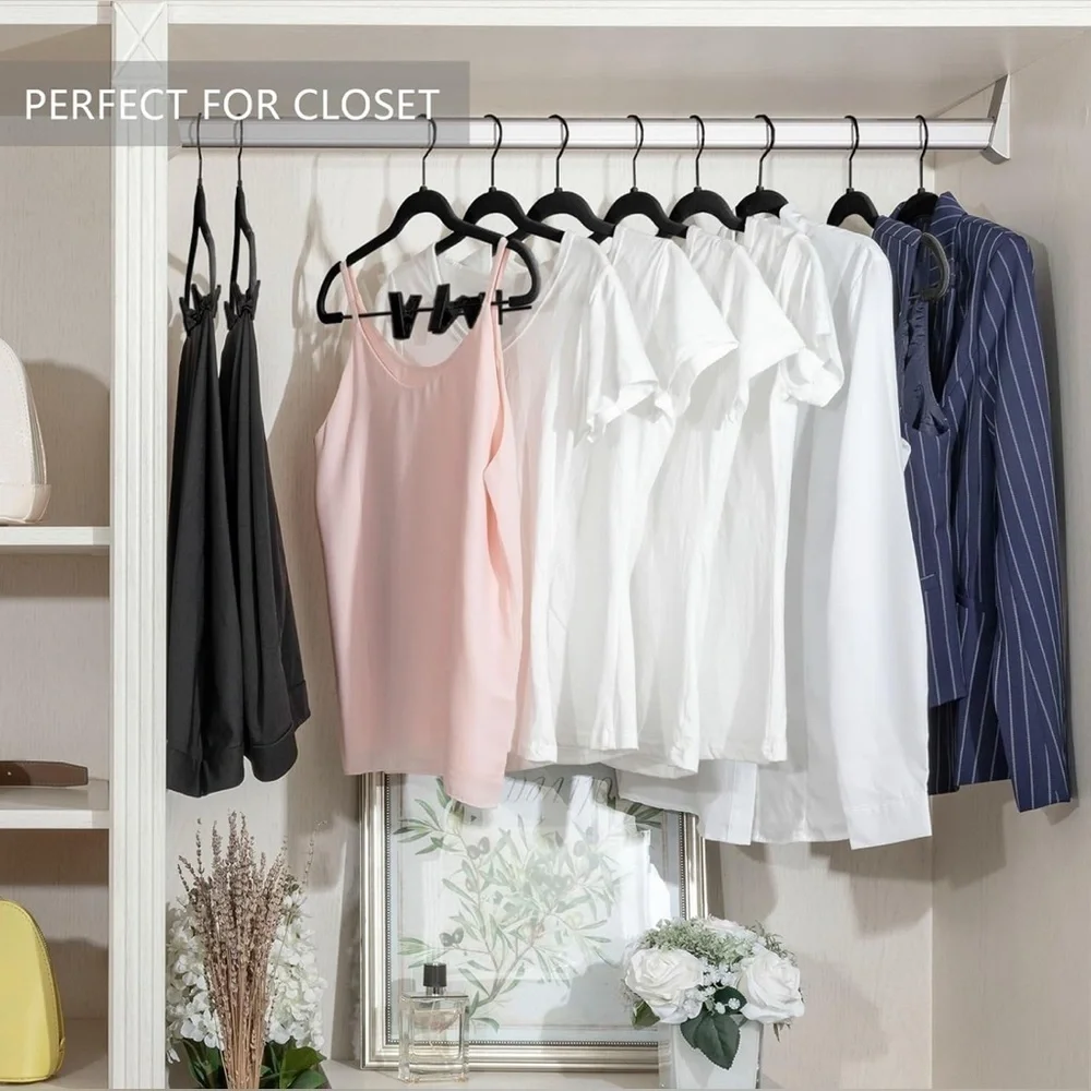 Premium All Black Non-Slip Velvet Pants Hangers w/ Adjustable Clips (Pack of 20)